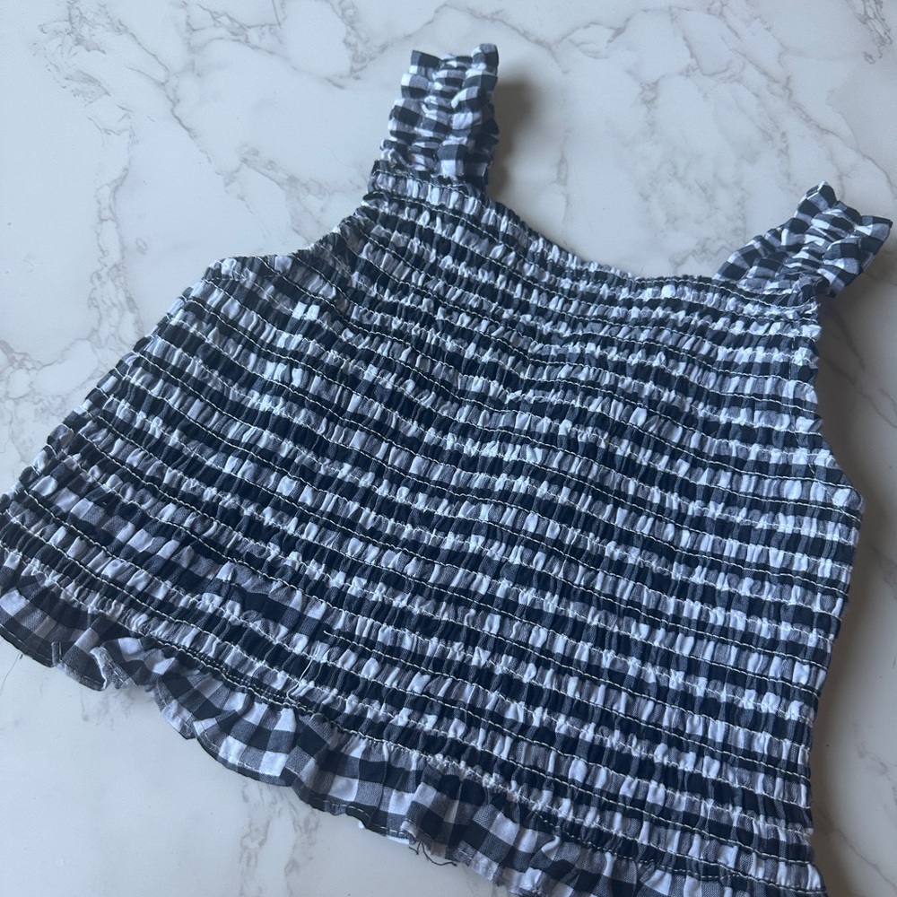 Kate Mack Girls Black White Gingham Smocked Ruffle Crop Top Size 8